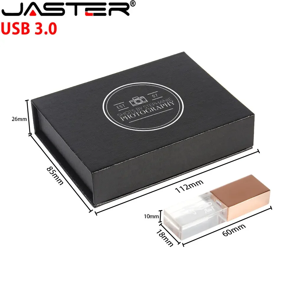 High Speed Free Custom Logo Crystal Pen Drive Black Box Real Capacity USB3.0 Flash Drives Wedding Custom Memory Stick 64G U Disk
