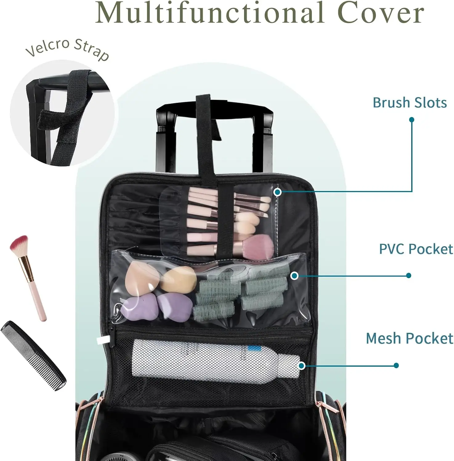 Professional Rolling Makeup Train Case,  Make Up Storage Bag for Makeup Artist, Hairstylist, Barbers, with 5 Toiletry Bags