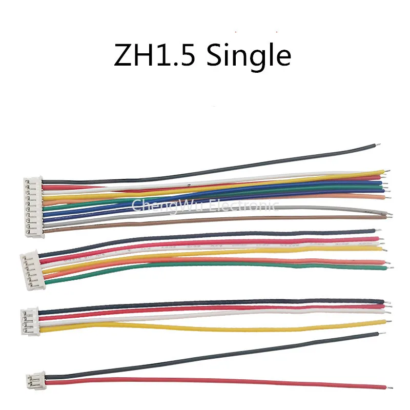 5Pcs ZH 1.5mm 2/3/4/5/6/7/8/9/10 Pin JST Connector Single Plug with Wires Cables 10/15/20/30cm 28AWG