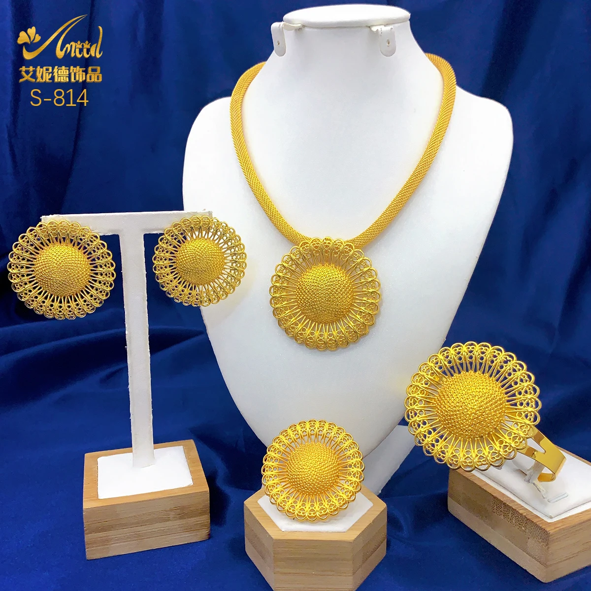 

ANIID New Dubai African Necklace Earrings Jewelry Set For Women 24K Gold Plated Indian Nigeria Bridal Wedding Party Jewellery