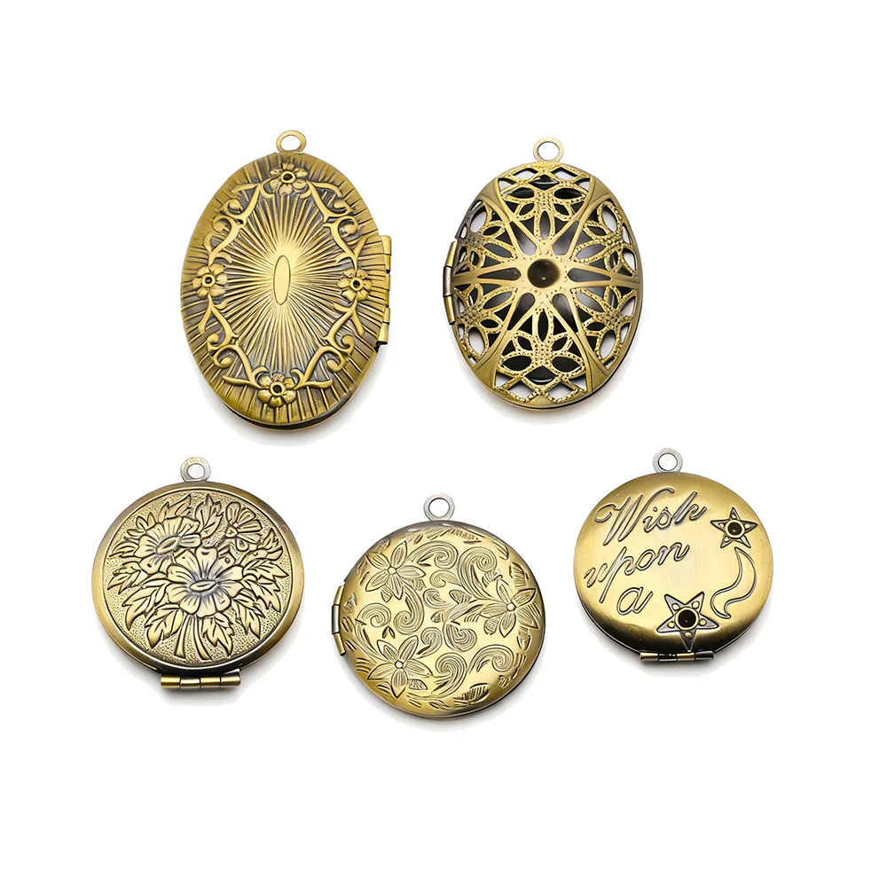 4pcs Flowers Photo Loclet Box Setting Antique Silver Bronze Rose Gold Color Plated Oval Cameo Base Blank Tray - view 6