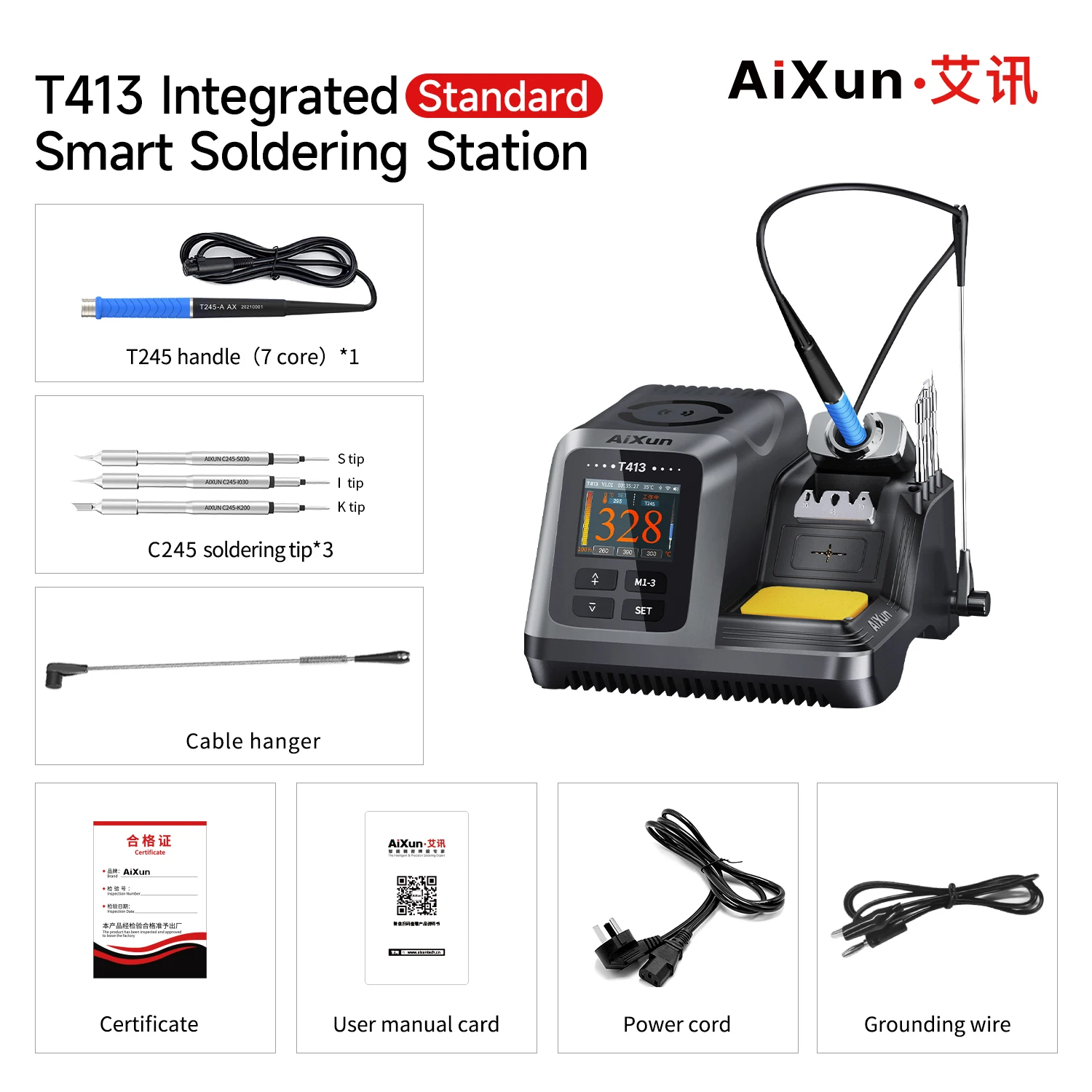 AIXUN-Station de soudage intelligente 413 W, pâte à souder chauffante, pointes de fer à souder pour téléphone portable, outil de réparation de PCB, T245, C210