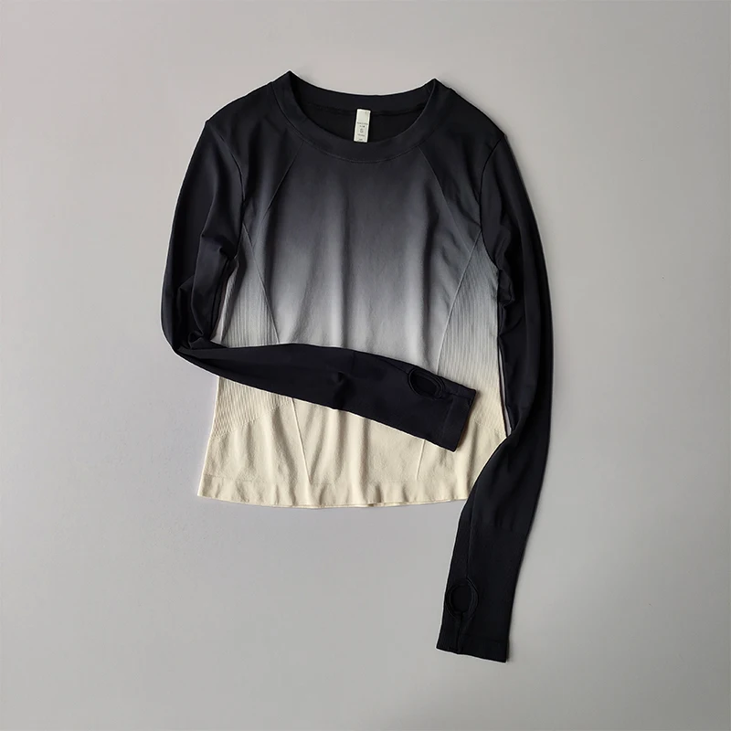 Schlankmachendes Sport-T-Shirt, Fitnessanzug für Damen, eng anliegendes, schnelltrocknendes Oberteil, Yoga-Anzug, Trainingskleidung, schmal geschnitten, lange Ärmel – Detail 7