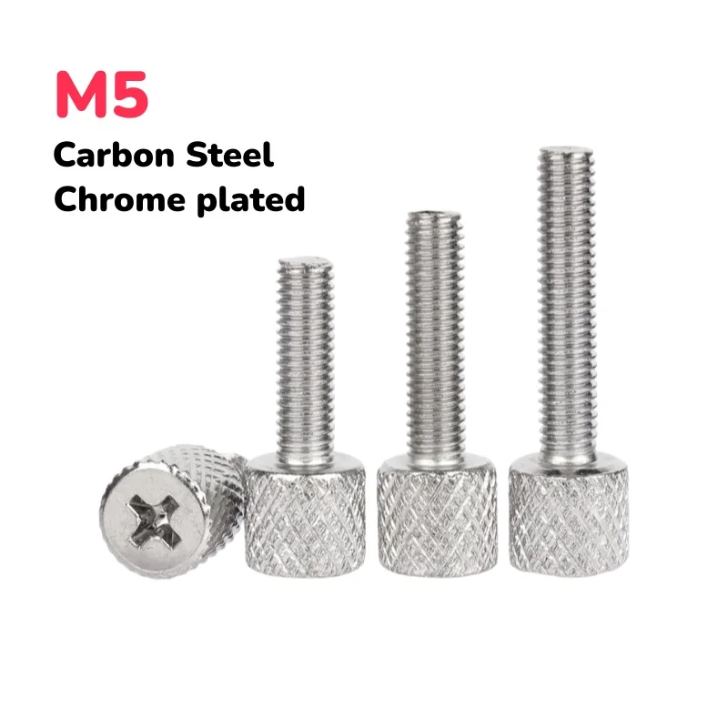 M5 Carbon Steel Chrome plated cylindrical knurled cross hand knurled Head Thumb Bolt Screw