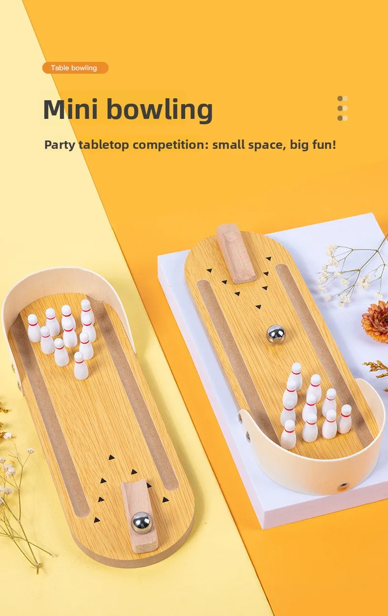 لعبة البولينج الخشبية التعليمية الصغيرة للأطفال - لعبة ممتعة بين الوالدين والطفل لتخفيف التوتر والتفاعل الإبداعي #4