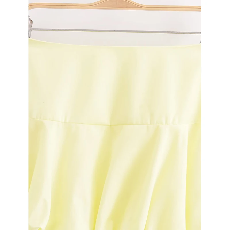 YENKYE New Women Lemon  Yellow Side Zipper Mid Waist Balloon Mini Skirt  Summer faldas para mujeres