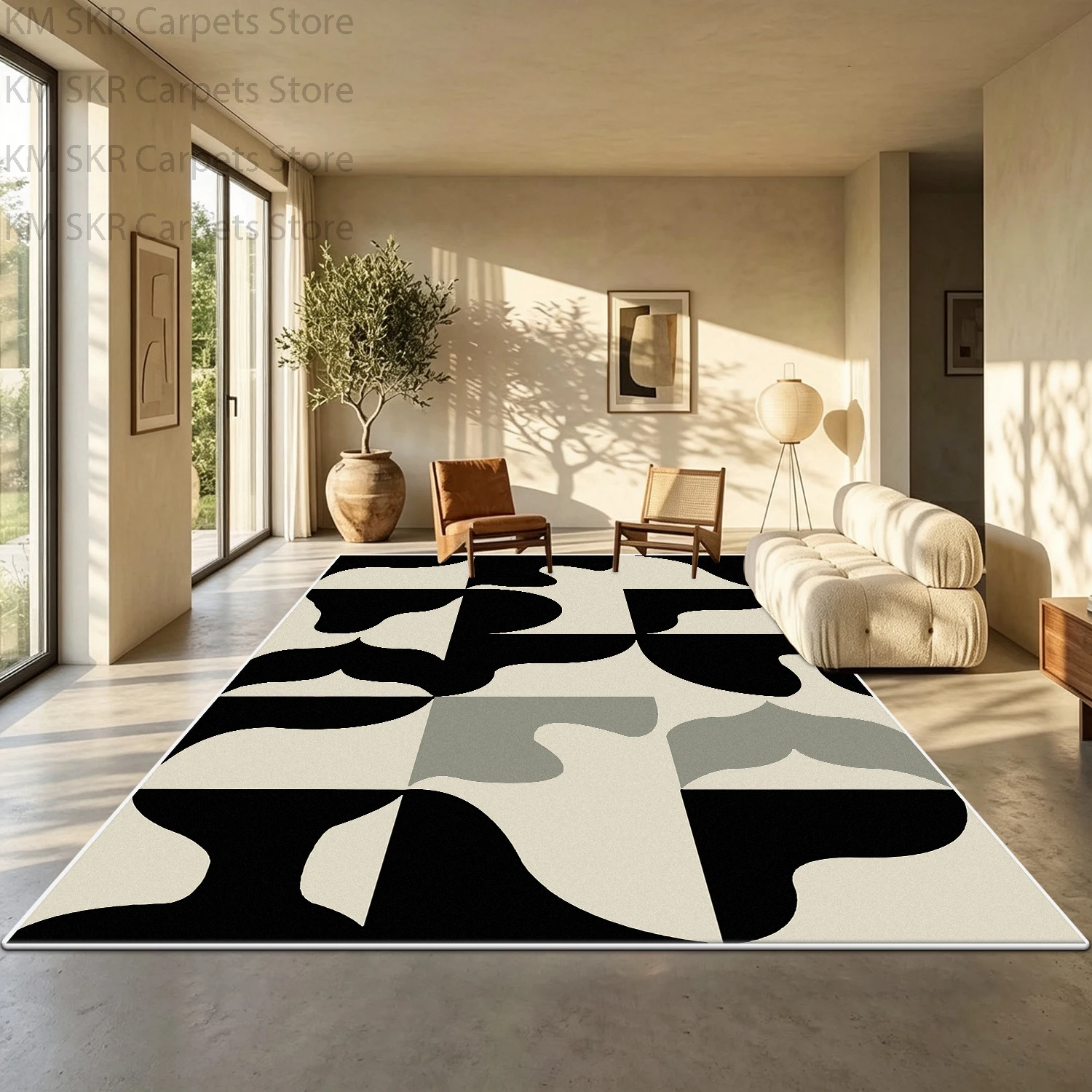 Korean Ins Geometric Style Carpets for Living Room Decoration Bedroom Non-slip Washable Bedside Mat Soft Fluffy Study Large Rug