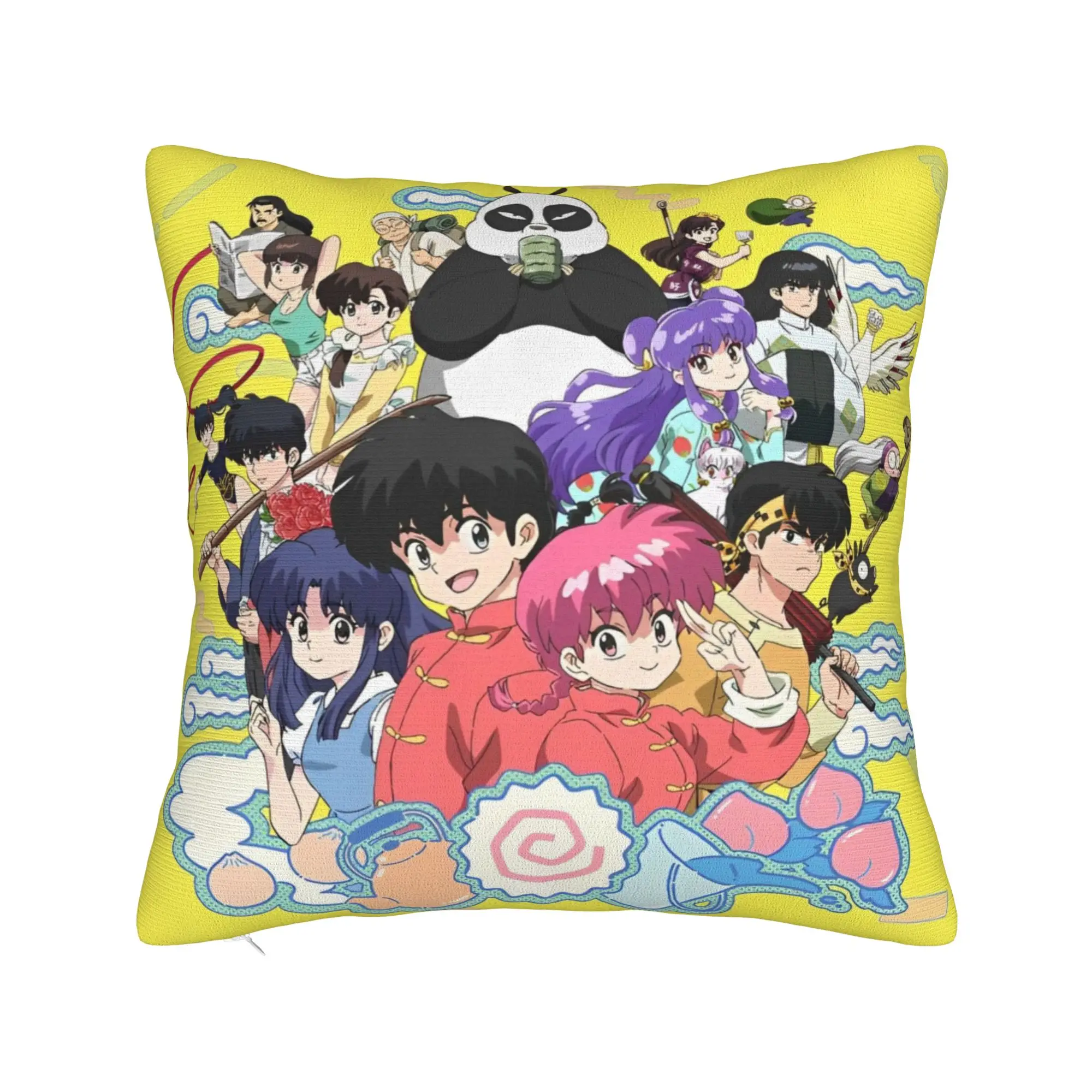 Manga Ranma 1⁄2 Square Pillow Case Adventure Martial Comedy Cushion Cover Fashion Zipper Decorative Pillowcase for Sofa 45x45cm