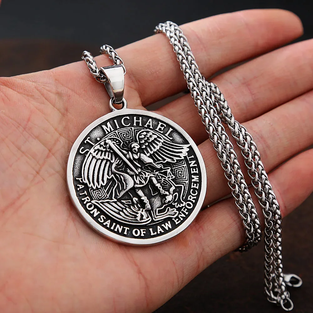 الفولاذ المقاوم للصدأ تميمة قلادة للرجال ، فاسق ، Vintage ، الملائكة ، مايكل ، والأزياء ، وحجم كبير ، والمجوهرات هدية ، انخفاض الشحن