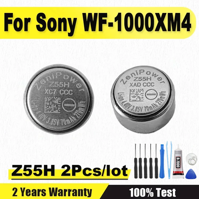 2 unids/lote nuevo Z55H 3,85 V 70mAh batería para reemplazar CP1254 1254 para Sony WF-1000XM4 batería de auriculares Bluetooth + herramienta