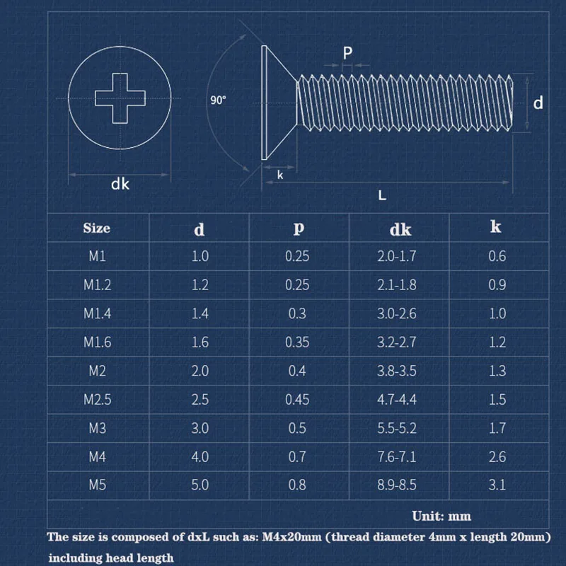 500/200/100pc M1.4 M1.6 M2 M2.5 M3 M4 Mini Flat Countersunk Head Phillips Screw Carbon Steel Nickel Plated For Notebook Hardware