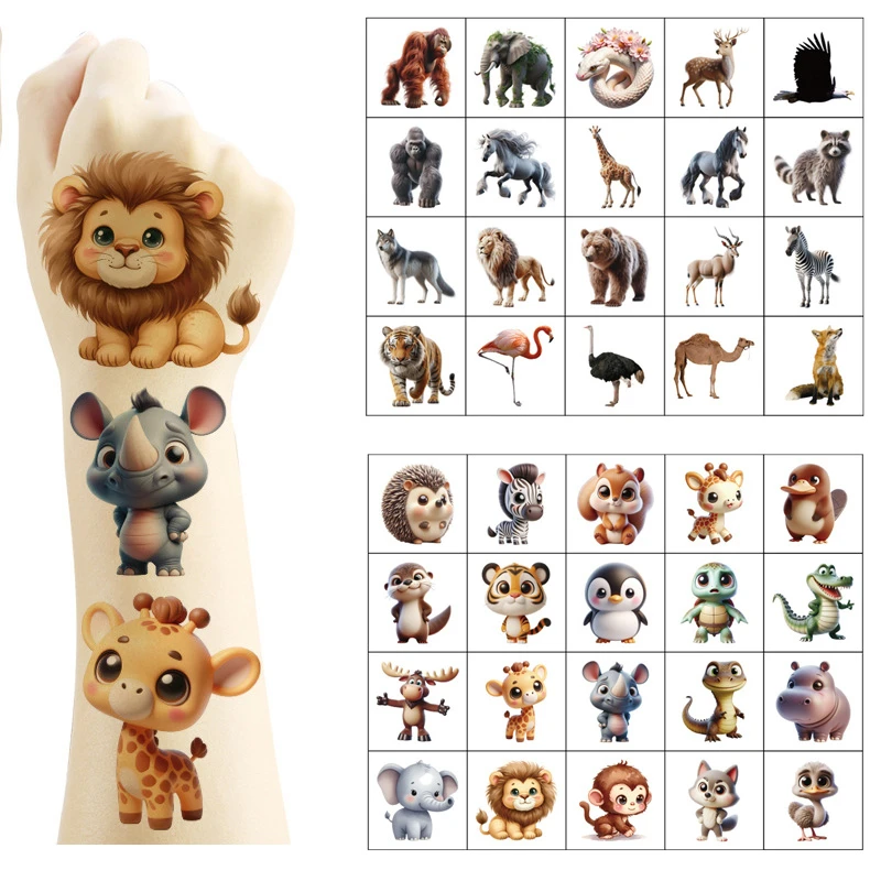 

20pcs/set New Cartoon Animal Temporary Tattoo Sticker Cute Horse Elephant Body Art Tattoo Stickers For Party Gifts