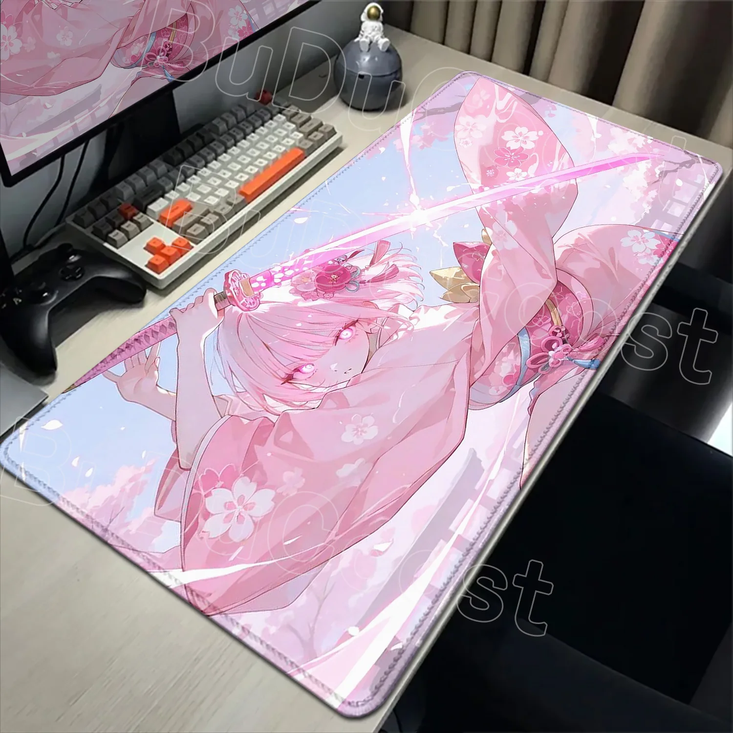

XXL Pink Cherry Blossom Anime Girl Mouse Pad Non-slip Rubber Game Accessories Pretty Sakura Mousepad Large 900x400mm PC Desk Mat