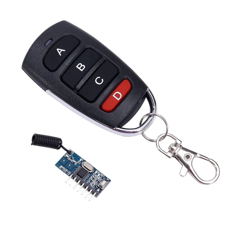 

RF 433Mhz Transmitter 4 Button Remote Control + Receiver Module Fixed EV1527 Decoding 4CH Output With Learning DIY Kit