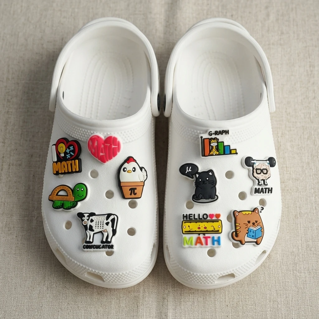 1-10Pcs Cartoon Math Cat Chicken Turtle Cow PVC Children Garden Shoes Charms Decorations Sandals Slipper Buckle Clog Accessories
