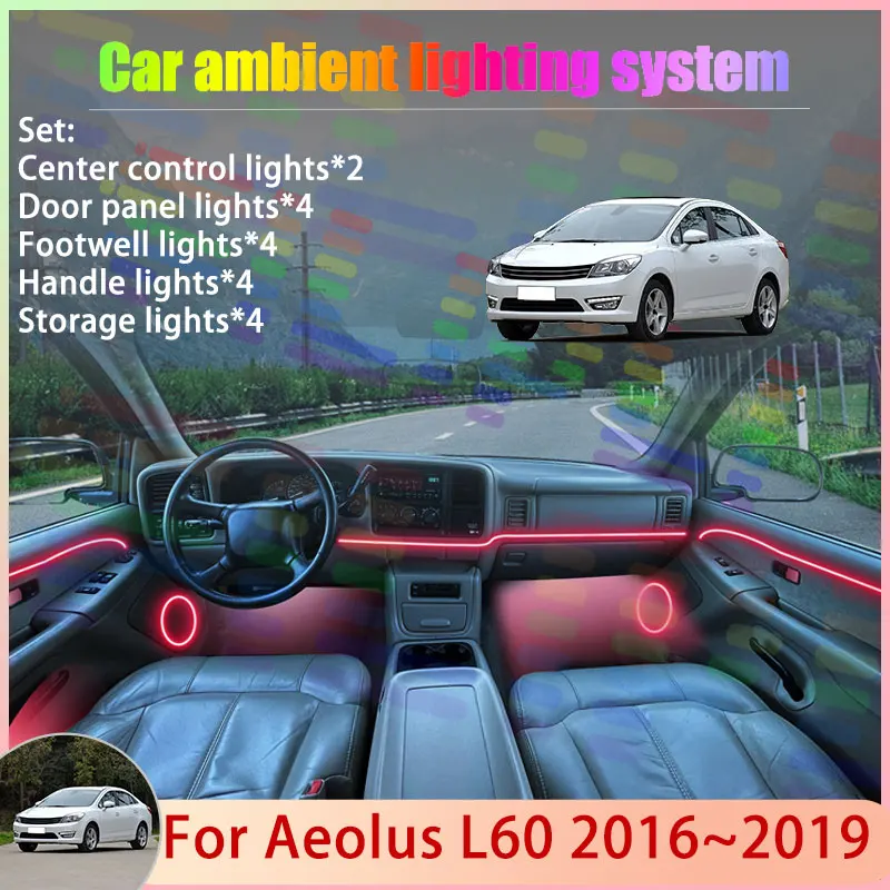 

Для Aeolus L60 2016 ~ 2019 2/24 в 1, автомобильная атмосферная лампа, RGB абажур, ансамбль, стример, набор атмосферных аксессуаров, автозапчасти