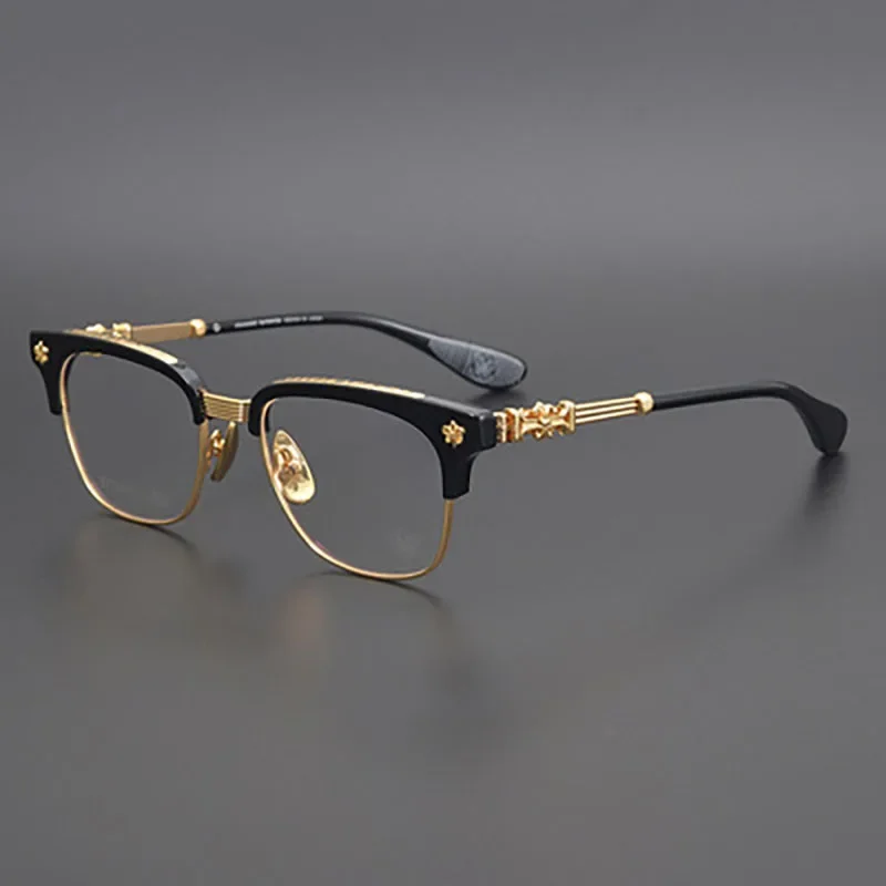 FEROCE 2023 High-End Handmade Carved Eyewear pure titanium medium gold glasses luxury Italian acetate half frame myopia glasses