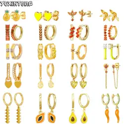 925 Silver Needle Orange Yellow Crystal Zircon Stud Earring for Women Enamel Smiling Chili Piercing Earring Birthday Jewelry
