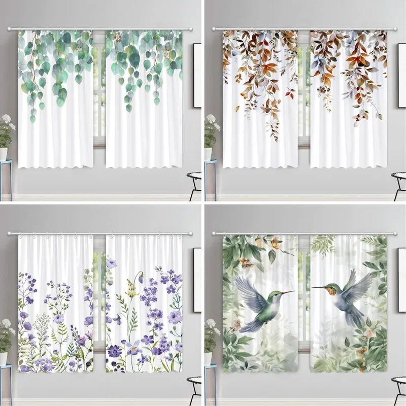 Watercolour Leaves Hummingbird Curtains Living Room Bedroom Home Decor Curtains Floral Polyester Shower Curtain with Hooks