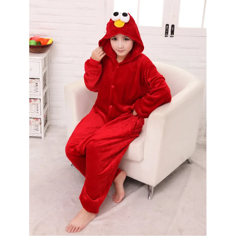 Blue Cookie Monster Red Elmo Onesies Animal Cosplay Costume Pajamas Adults Piece Pyjamas Hooded Sleepwear