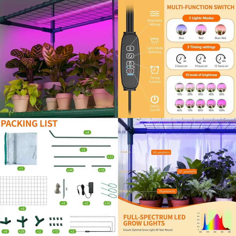 

Компактная 4-уровневая комнатная теплица с застеживающимся на молнии чехлом и регулируемой подсветкой для рассады и растений