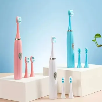 가정용 전동 칫솔, 대형 단추 진동 방수 소프트 강모 칫솔, 커플용 창의적인 선물, 3 개 