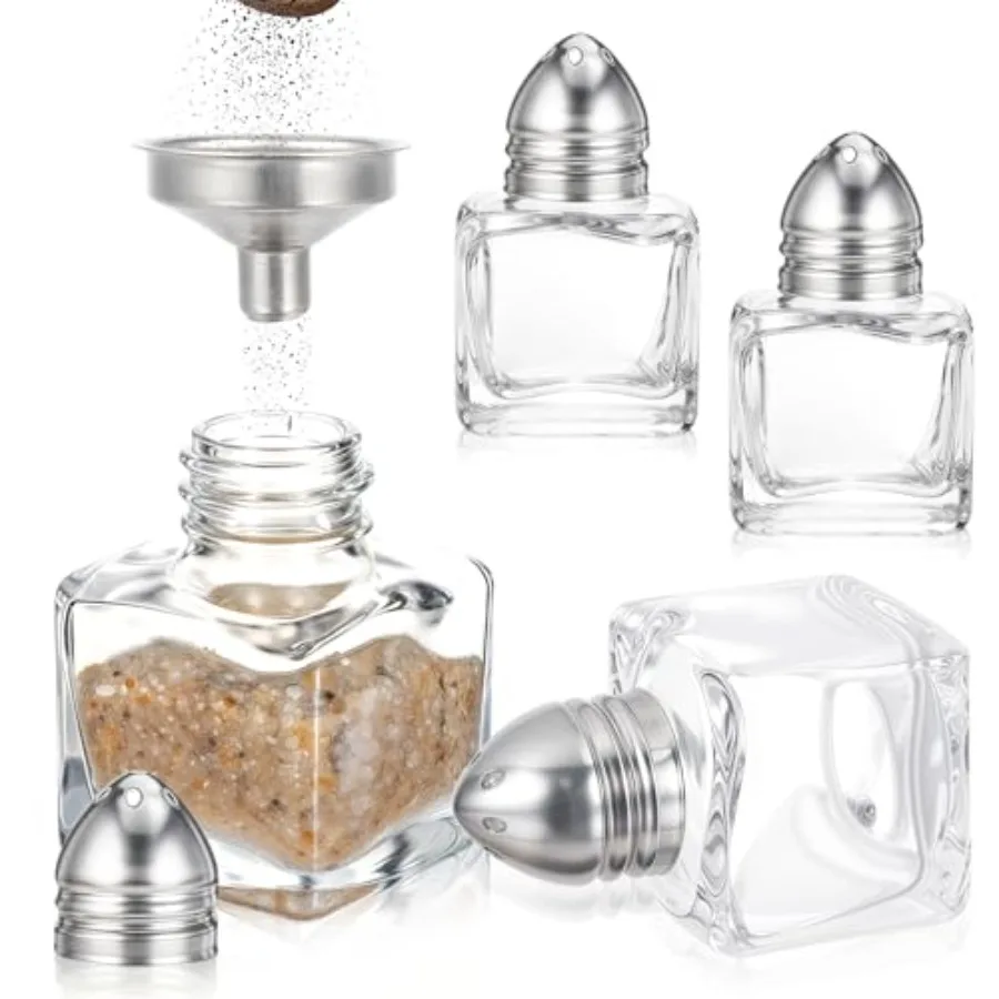 

4 Pcs Mini Salt and Pepper Shakers 0.5 Oz Mini Salt Shaker Gold Salts and Pepper Shakers Bulk with Fel Small Cube Glass Spice S
