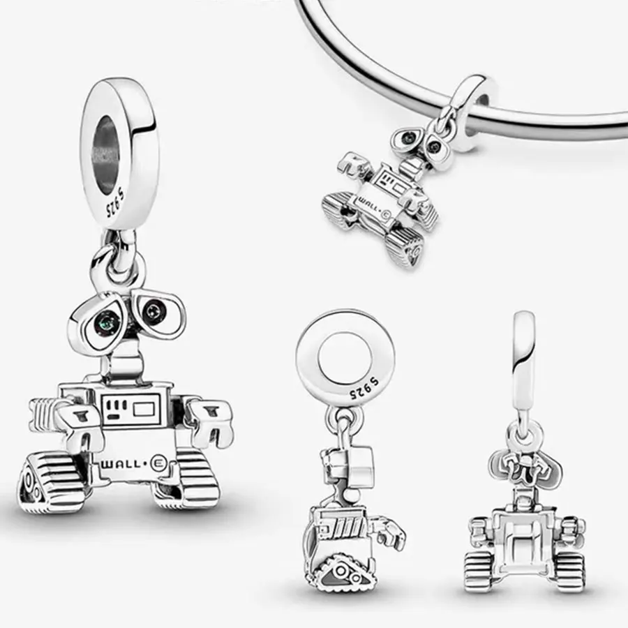 قلادة روبوت ديزني من الفضة الإسترلينية 100% عيار 925 مناسبة لسوار باندورا الأصلي، هدية عصرية للنساء
