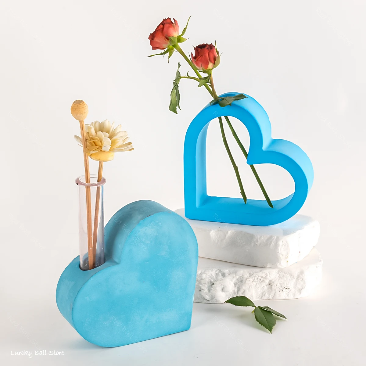 Hollow Heart Hydroponic Vase Silicone Molds DIY Plant Test Tube Vase Resin Mould Candle Holder Concrete Mold Living Room Decor