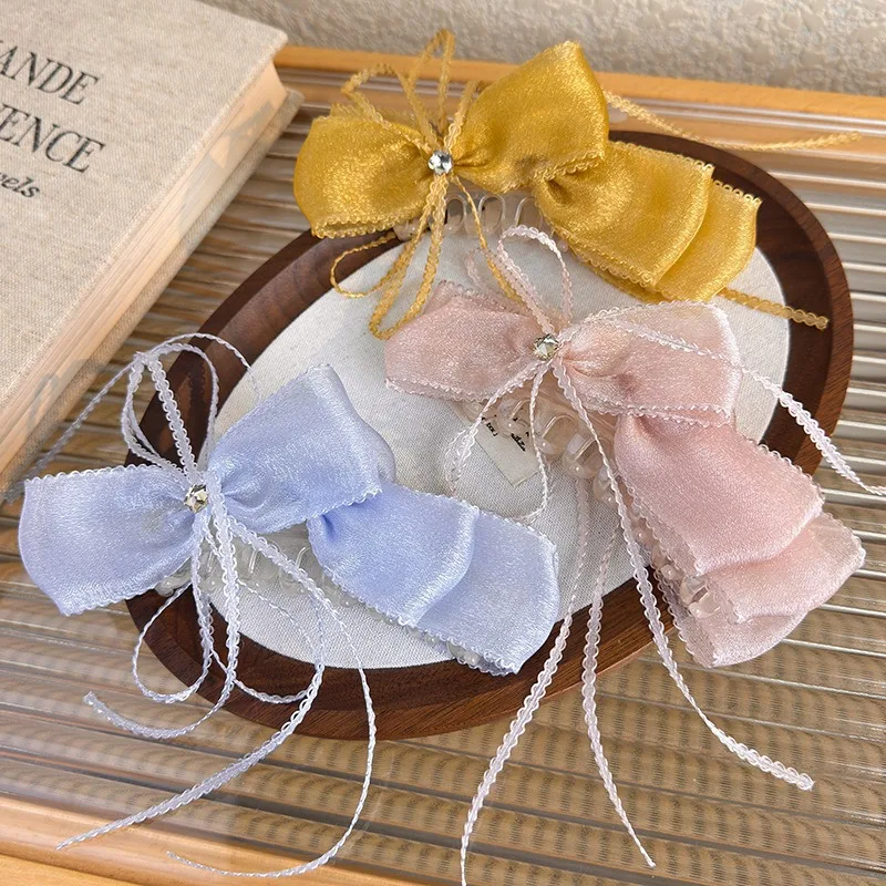 

Mesh Bow Banana Clip for Women Girls Vertical Pony Clip Hair Clip for Back of Head Sweet Versatile Daily Fashion Hair Accessory