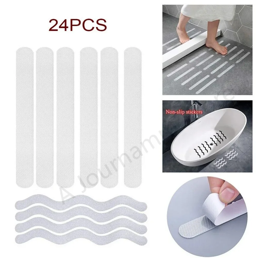 36/6pcs S Shaped Anti Slip Strips Waterproof Self-Adhesive Safety Shower Treads Tapes Bathroom Products for Bathtub Stairs Floor