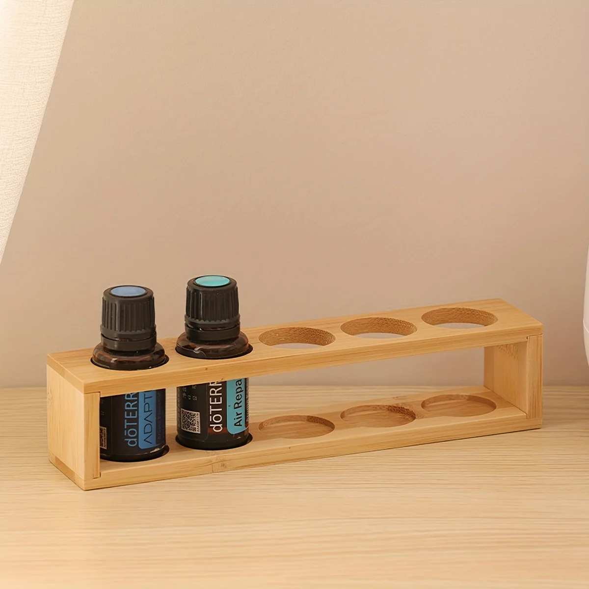 Natural Bamboo Essential Oils Storage Rack fits 15ml bottles 1 Tier Tabletop Display Stand for Aromatherapy Bottles Storage