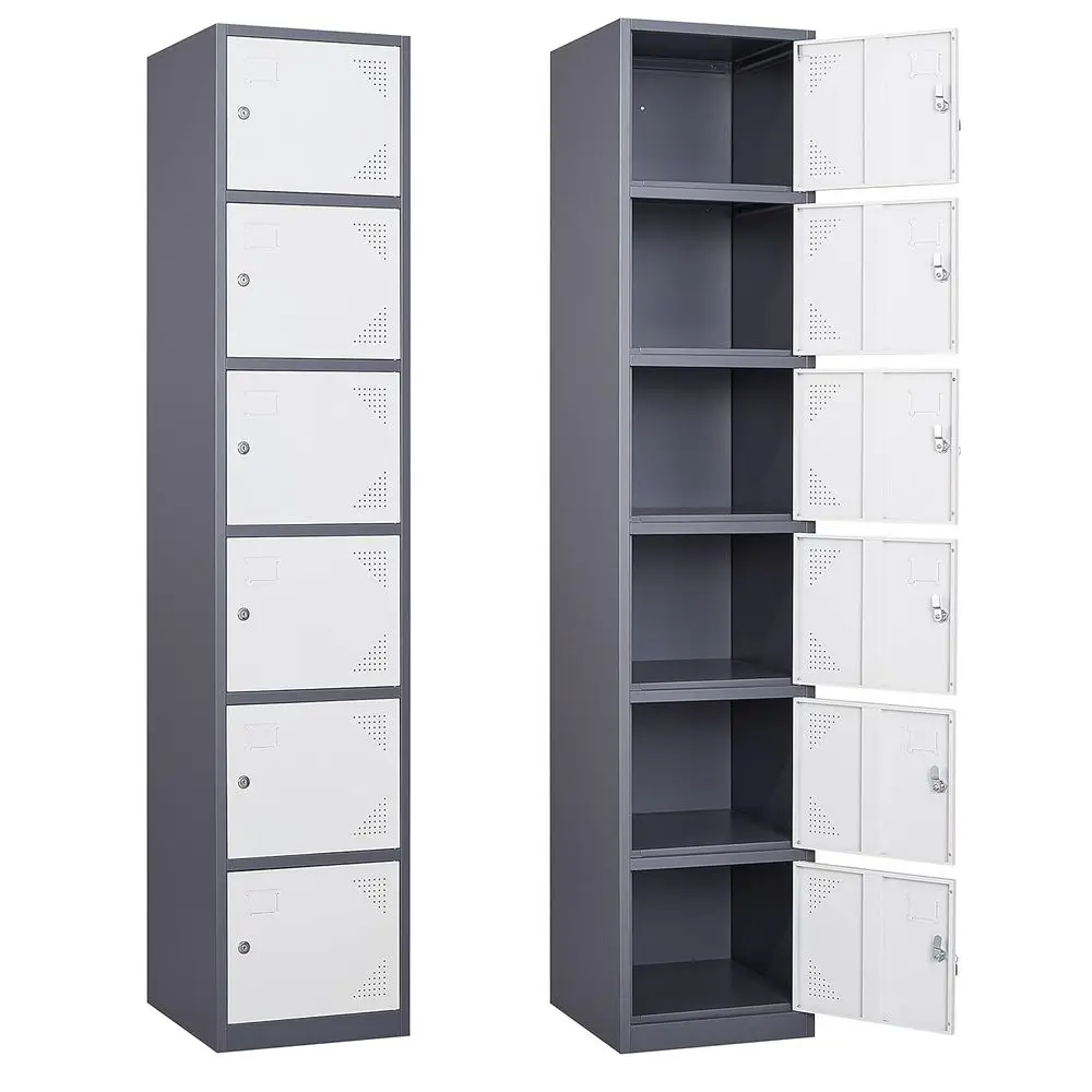 

Metal Locker with 6 Doors, Tall Steel Storage Lockers for Employees - 71" Locker Storage Cabinets for School, Gym, Home, Office,