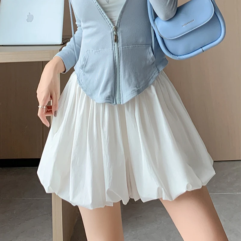 Korean Fashion Women Balloon Skirt Shorts Summer New High Waist Loose Wide Leg Three Points Pants Casual All-Match Slim Shorts