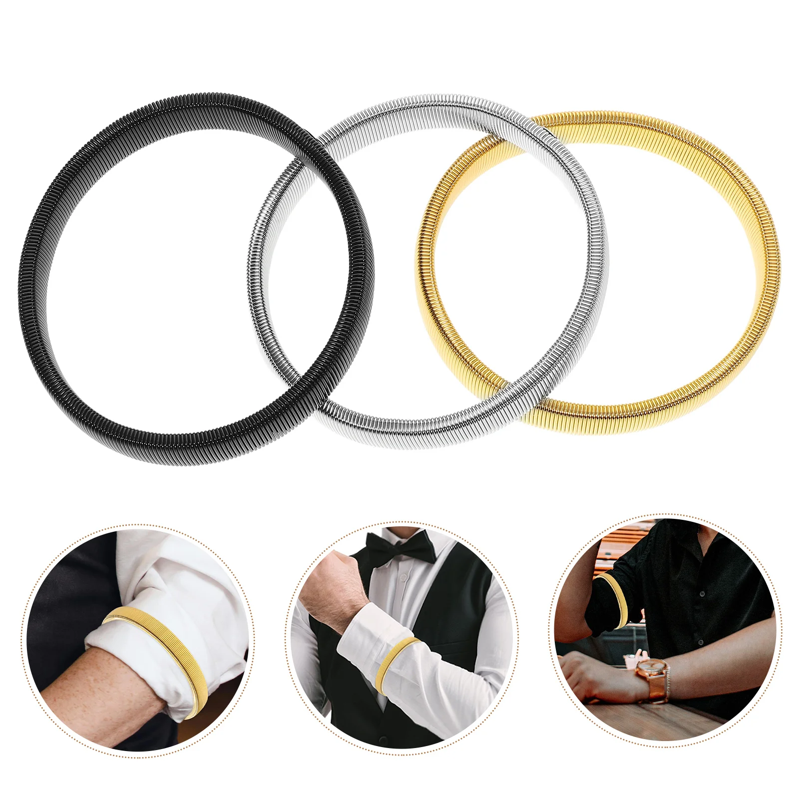 6 Pcs Elastic Arm Cuffs Assorted Shirt Garters Chaps Long Sleeve Shirts for Men