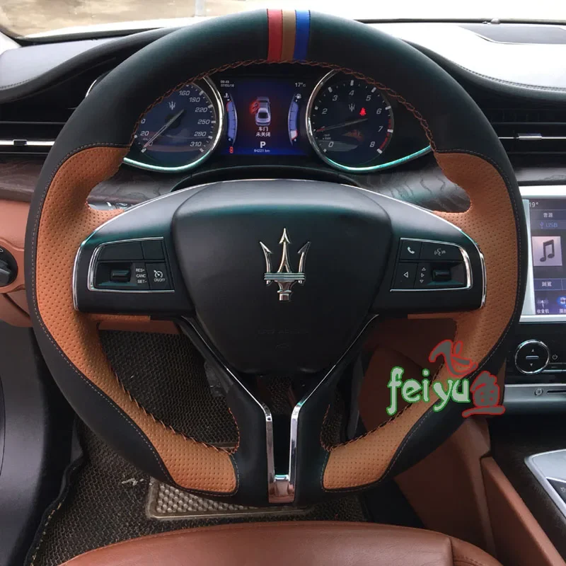 

Сшитый вручную кожаный замшевый чехол на руль автомобиля для Maserati Quattroporte Ghibli Levante, аксессуары для интерьера автомобиля