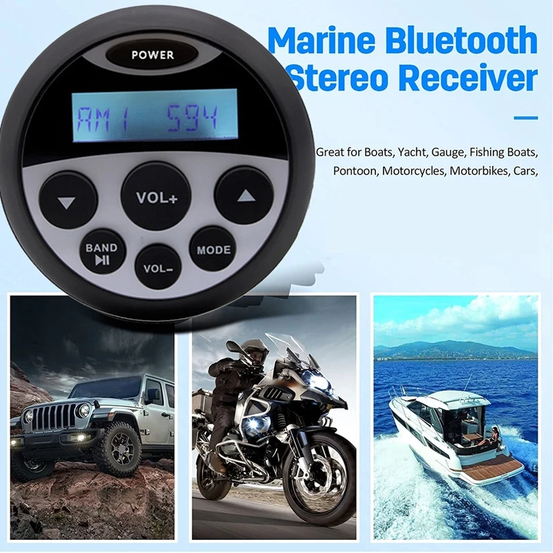 

Waterproof Stereo Bluetooth Radio Boat Auto Media FM AM Receiver For Yacht Boat SPA Pools Golf Carts UTV