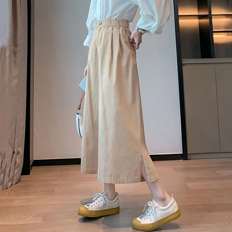 Effen kleur baggy wijde pijpen broek vrouwelijke zomer dunne casual enkellange broek vrouw harajuku losse hoge taille rechte broek