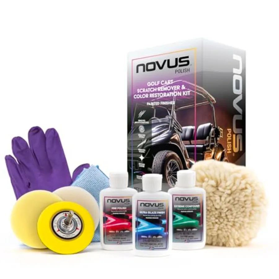 

Plastic Polish for Golf Cart Maintenance: Complete Kit with Multi-Grade Polish 1 2 3 2 Ounces Each Includes 2 Buffing Pads Back