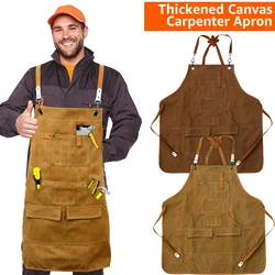 Waterproof  Duty Unisex Canvas Work Apron with Tool Pockets Heavy Duty Durable Adjustable Cross-Back Straps Housework Workshop