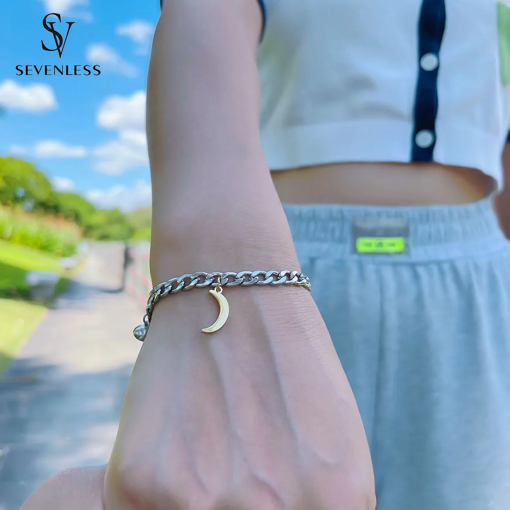 2pcs/set 18K gold plated titanium steel Sun Moon Charm couple Bracelet men and women simple stainless steel magnet jewelry gift image 2
