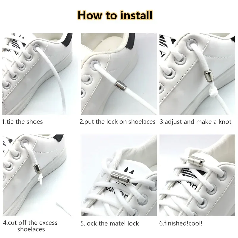 Metal Lock Elastic Shoelaces para sapatos, sem laços, Sneakers Laces, Flat Laces para crianças e adultos