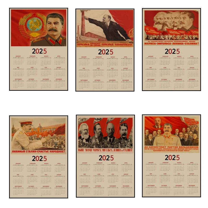 Cartel de calendario de celebridades, carteles de papel Kraft Retro, decoración de habitación Vintage, pintura de pared de arte de la URSS soviética, CCCP, Kennedy Lenin 2025