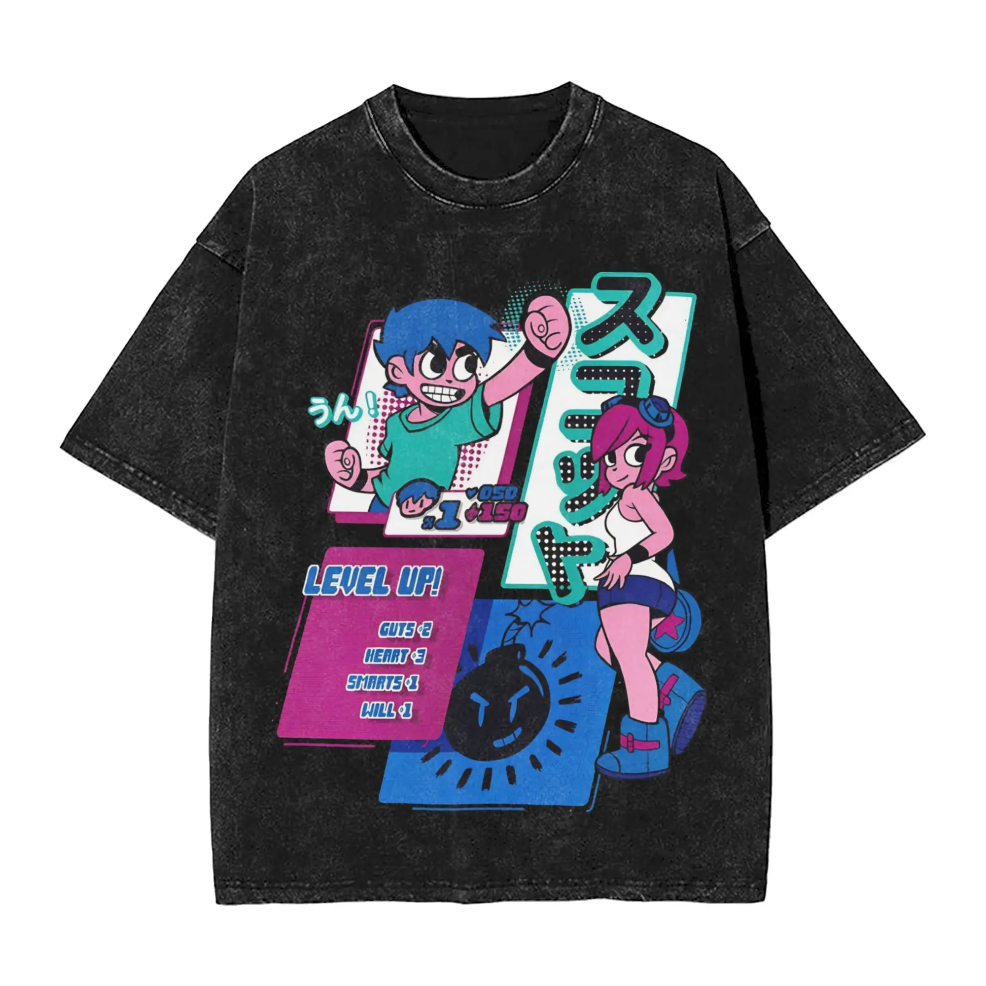 Harajuku Washed Shirt Scotts Pilgrims universe  Merch Novelty T Shirt High Street  Streetwear Graphic Printed Tee Shirt