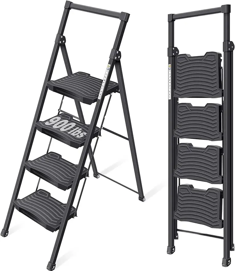 

Step Ladder 4 Step Folding 4 Step Ladder with Anti-Slip Wide Pedal and Handrails Lightwight Household Ladder