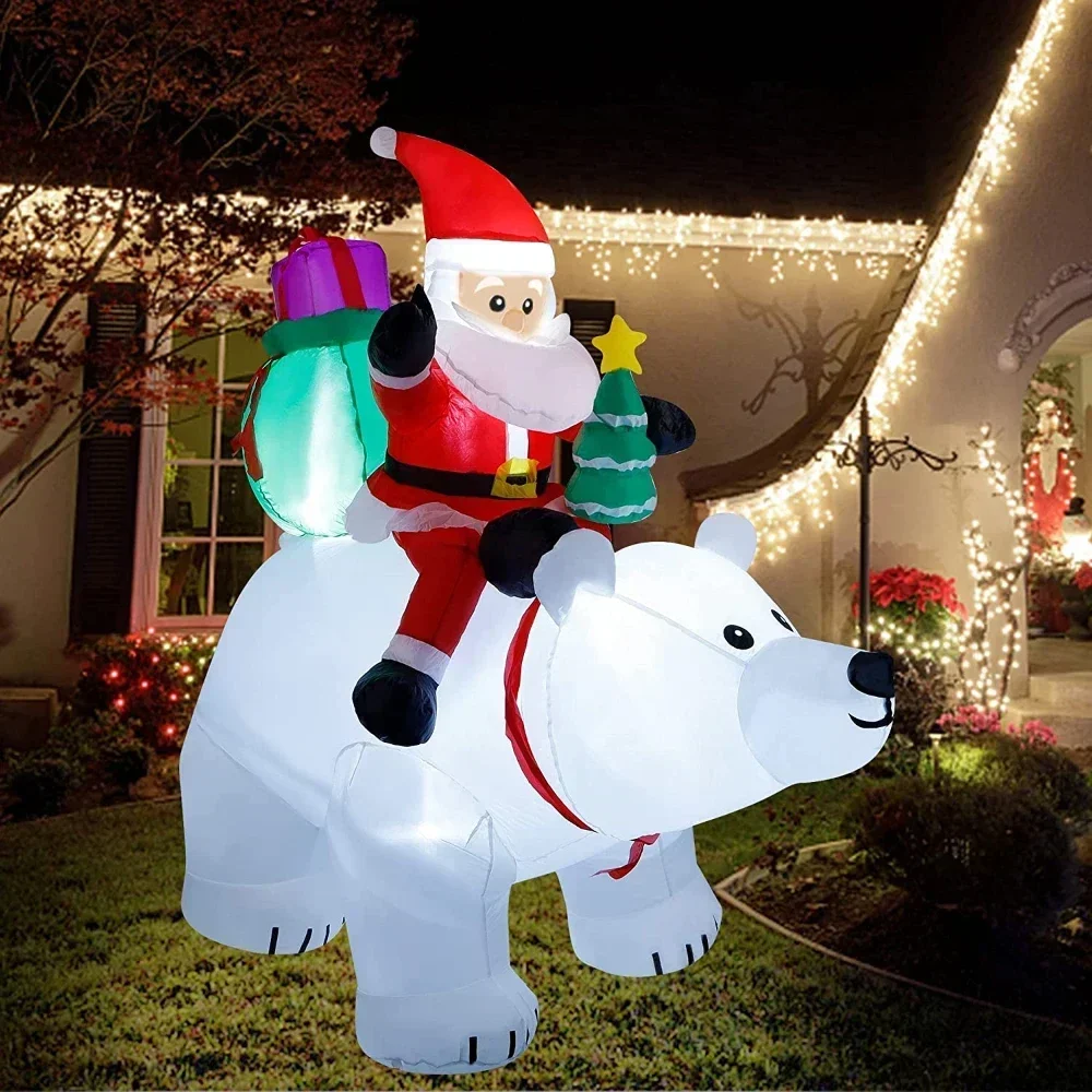 Xmas Inflatable ตกแต่ง Santa Claus ขี่หมีขั้วโลกไฟ LED Inflatable ตุ๊กตาของเล่นปีใหม่คริสต์มาสตกแต่งสวนกลางแจ้ง