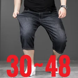 New Big Size Long Length Men's Shorts Loose Stretch Jean Bermuda Male Thin 3/4 Capris Summer Light Large Plus Fat Denim Breeches