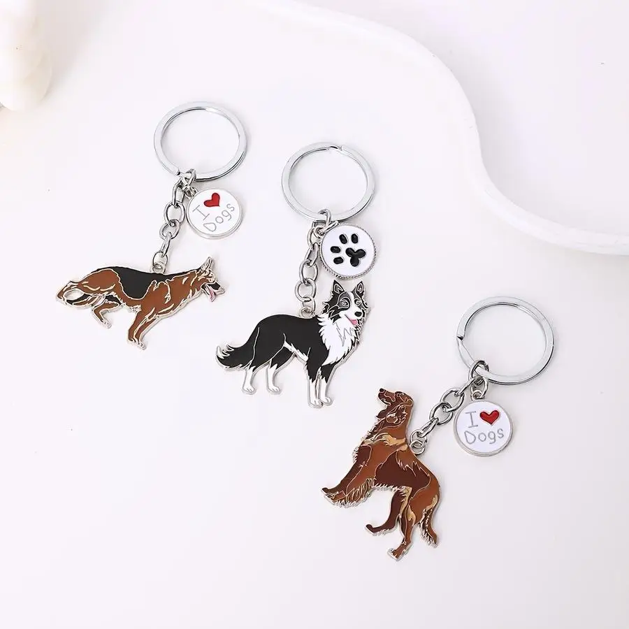 1/5/10/20/50/100pcs New Metallic Enamel Keychain in the Shape of Various Dog Breeds with Paw Print Design / I Love Dogs, Backpac