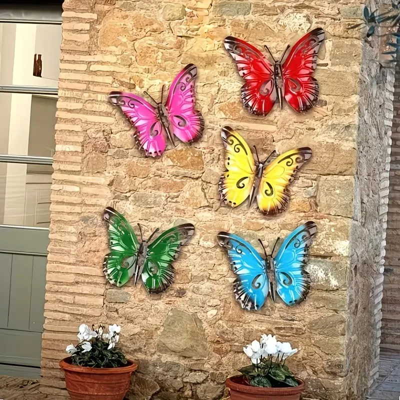5pcs Metal Butterfly Wall Decor, Colorful Garden Decoration, Outdoor/Indoor Metal Crafts, Vibrant Home Decorations