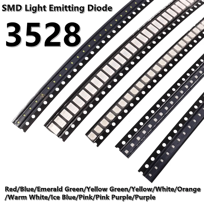 

(50pcs) 3528 SMD LED yellow/blue/green/white/orange/purple/pink/red light high brightness light emitting diode lamp beads